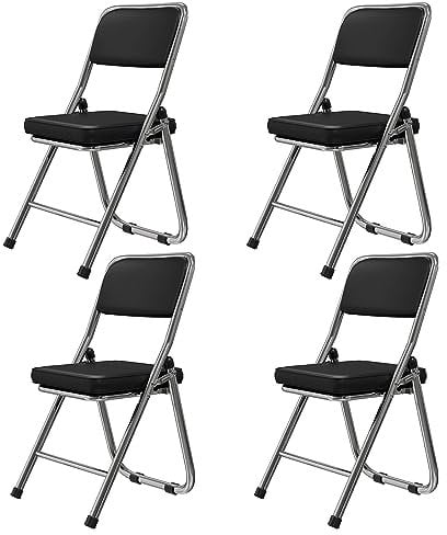 4er Set Stabile Klappstuhl, Schwarz Faltstuhl Aus Stahl - Soft-Skin Kunstleder Gepolstert Bis 100 kg Belastbar - Campingstuhl Für Balkon, Garten, Besucherstuhl