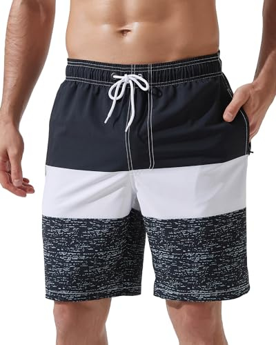Arcweg Maillots de Bain Homme Short de Bain 2 en 1 à Séchage Rapide avec Doublure en Maille et Cordon de Serrage pour la Plage Short de Bain Décontracté pour l'été Piscine Noir et Blanc XXL(EU)