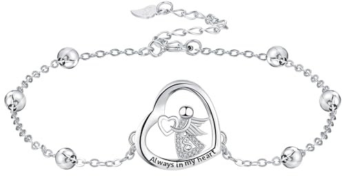J.MUEN Schutzengel Armband Damen Silber (verstellbar bis 21cm) Engel Armbändchen für Frauen & Mädchen, Geschenk für Sie Frauen Freundin