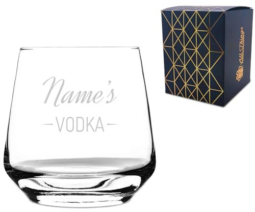 Personalised Engraved Novelty Vodka Short Tallo Tumbler Glass with 'Name's Vodka' Design, Customise with Any Name for Any Occasion, Gift Box Included, Laser Engraved