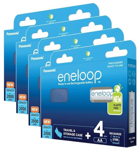 Eneloop Lot de 4 x 4 Piles Rechargeables Ni-MH Mignon AA 2000mAh + Boite de Rangement