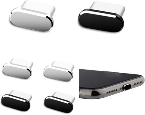 Weforu 6Pcs Type-C Anti Dust Plugs,Charging Port Cover, for iPhone 15 Plus Pro Max, Macbook,Most Type-C Smartphones and Tablets (Black,Sliver)