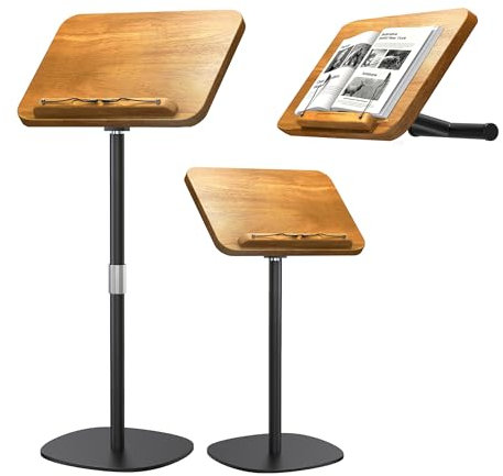 NAMON 2-in-1 Notenständer mit doppeltem Verwendungszweck, 100 % Massivholzplatte, höhenverstellbar von 41,9–129,5 cm, mit Büroklammer für Kochbücher, Notenblätter usw. (großes Brett 41,9 x 30,8 cm)