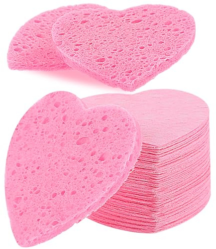 60 Stück Komprimierte Gesichtsschwämme Herz Weich Abschminken Schwamm Rosa | Gesichtsschwamm Geeignet zur Gesichtsreinigung, zum Abschminken und zur Hautpeeling