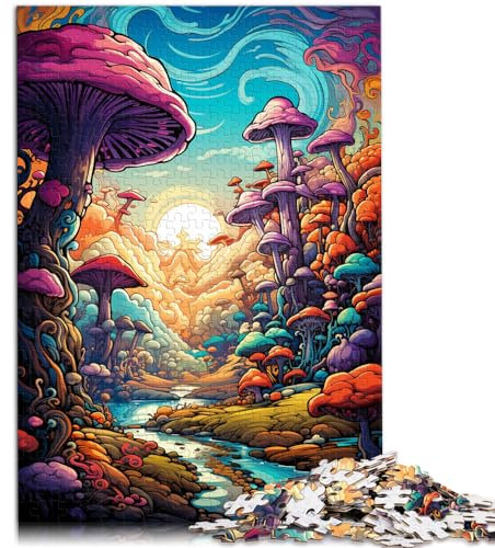 Spiel-Geschenk-Puzzle, farbenfrohe Fantasie-Pilzstadt, 1000-teiliges Puzzle, Holzpuzzle, Lernspiele, Heimdekorationspuzzle (50 x 75 cm)