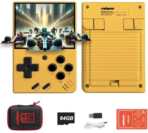Miyoo Mini V4 console di gioco portatile, Retroarch, schermo IPS da 2,8 e litio da 1900 mAh, sistema operativo Linux open source per videogiochi retrò (giallo-64 GB)