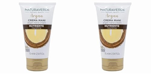 Naturaverde | Natural Beauty - Crema Mani Nutriente all'Olio di Argan, per Mani Secche e Screpolate, Ingredienti di Origine Naturale, 75ml (Confezione da 2)
