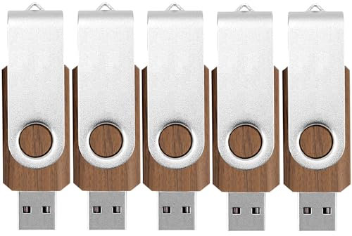 8GB USB Stick Holz 5 Stück TATMOHIK Wood Flash Speicherstick 8GB 5er Pack USB Flash Drive USB3.0 Metall-Schwenkclip Hölzern USB-Flash-Laufwerk Schnellen Geschwindigkeit Memory Stick(Walnußholz)
