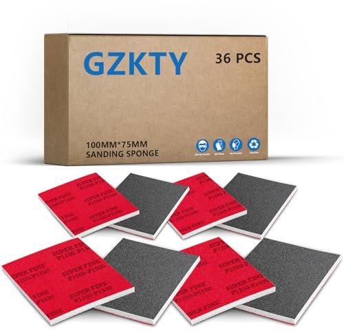 GZKTY Set di 36 spugne abrasive, 75 mm x 100 mm, spugna abrasiva a umido, grana P1200-1500, blocco abrasivo per vernice auto, spugna abrasiva per metallo, modellismo, vernice e legno.