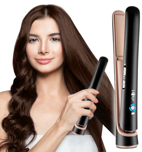 CkeyiN Mini Plancha Pelo Inalámbrica, Plancha de Pelo a batería,Mini Plancha Pelo Viaje, Plancha de Pelo Portátil USB Recargable,2 en 1 Plancha y Rizador con Batería de 5200mA,Negro