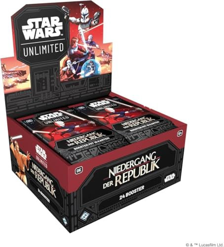 Star Wars: Unlimited - Niedergang der Republik - Display Booster Box - (24 Booster Packs mit jeweils 16 Karten) - Deutsch - Originalverpackt - Trading Card Game - mit LMS Trading Grußkarte