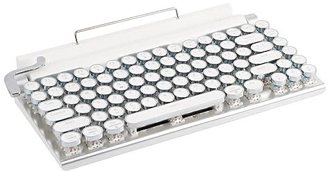 Gearwell Teclado de máquina de Escribir, Teclado mecánico para Juegos, Teclado para Juegos Punk Retro Estilo máquina de Escribir, Teclado Punk Retro con Interruptor Azul de 83 Teclas (White)