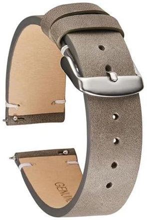 EcLusE Ultradünnes, weiches Echtleder-Uhrenarmband, Retro-Vintage-Uhrenarmband aus Leder mit Schnellverschluss,Grau,18mm