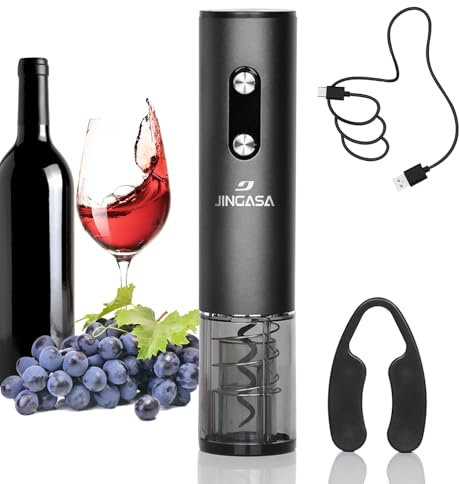 JINGASA Abridor de vino eléctrico con sacacorchos automático y cortador de papel de aluminio, abrebotellas recargable tipo C para el hogar, cocina y fiesta, negro, 1 paquete