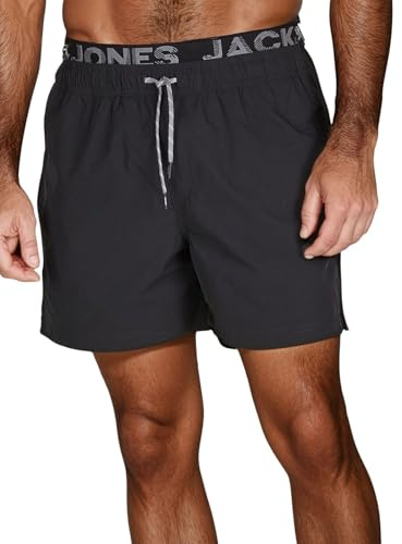JACK & JONES Badehose Herren lang Badeshorts Doppelter Bund Maui JJSWIM Kurze Hosen Schwimmhose Shorts, Größe:3XL, Farbe:Castlerock (12281192)