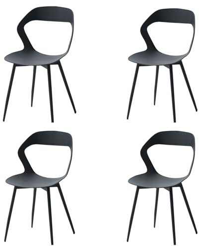 GrandCA HOME Lot de 4 chaises de Salle à Manger, de Cuisine, avec Dossier Creux, Pieds en métal Noir Massif (Noir, 4)