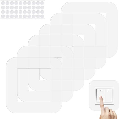 6 Light Switch Finger Plate Surround,Square Clear Plastic,Light Switch Surround Finger Plate Transparent Clear Prevents Finger Marks Around Switch