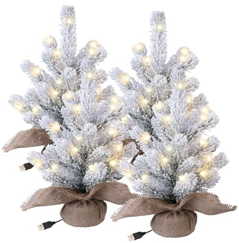 infactory Winterdeko: 4er-Set Deko-Weihnachtsbaum mit Schnee, 20 LEDs, 26 cm, USB-Betrieb (Beleuchteter Dekoweihnachtsbaum, Lichtdekos, Weihnachtsbaumbeleuchtung kabellos)