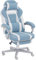 HOMCOM Silla Gaming Silla Gamer Reclinable con Altura Ajustable Reposapiés Retráctil Soporte Lumbar y Reposacabezas Desmontable Silla para Oficina Estudio Azul