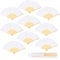 wokdsbl 9pcs Handheld Paper Fans Folding, White Paper Folding Fans with Bamboo Handle, Manual Fan Folding with a Pouch for Tea Party Decorations, Cosplay, Home Decorations, Birthday Gifts