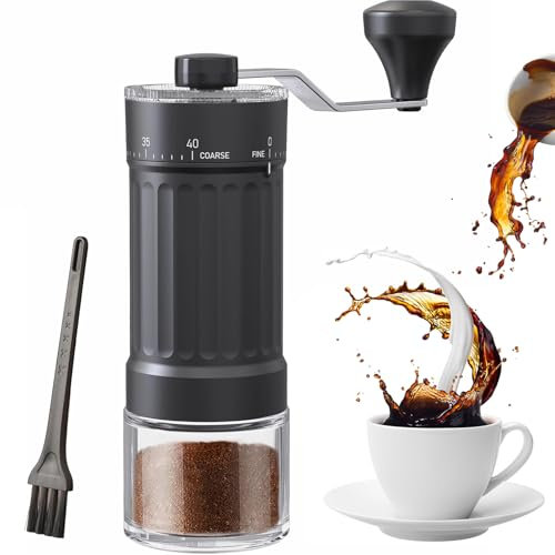 Manuelle Kaffeemühle mit 40 extern einstellbaren Einstellungen, 30 g Kapazität, Handkurbel-Bohnenmühle, kompakte konische Grinder für Espresso, Übergießen, französische Presse, Reisen, Camping und