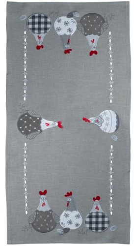 matches21 HOME & HOBBY Tischläufer Tami 40 x 85 cm mit witziger Hühnerstickerei grau Landhausstil & pflegeleicht Polyester
