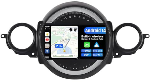 BXLIYER Android 14 Autoradio für BMW Mini Cooper R55 R56 (2007-2013) - 4G+64G - Rückfahrkamera KOSTENLOS - 9 Zoll IPS Bildschirm - Unterstützen 4K-Video AHD-Kamera DAB Lenkradsteuerung Car AutoPlay