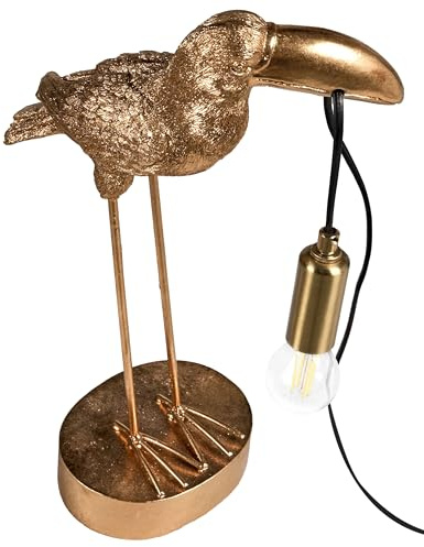 Beliani Tischlampe Kunstharz gold Glühbirnen-Optik 1-flammig Tiermotiv Tukan Aracari