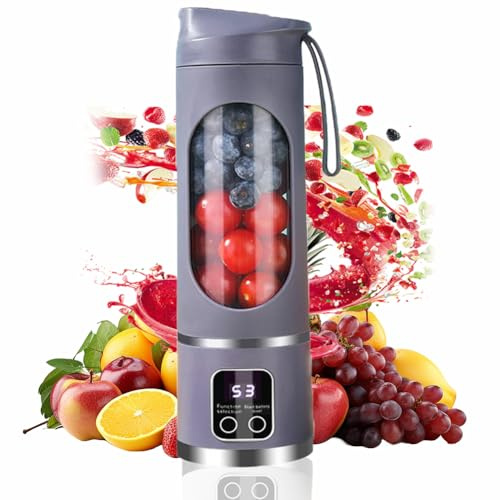 Portable Blenders Bottles for Shakes and Smoothies, USB Rechargeable 1500mah Battery 3 Speed Cooking Machine with Display, 450ML Electric Juicer Cup Mixer for Fresh Fruit Juices (Purple 3.7V)
