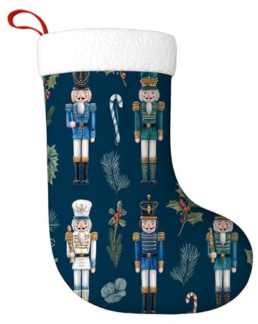 Nutcracker Christmas Stocking, Christmas Festive Candy Cane Holly Navy Xmas Decorative Stockings for Fireplace Staircase Office Home Tree Holiday Party 11x18 Inch