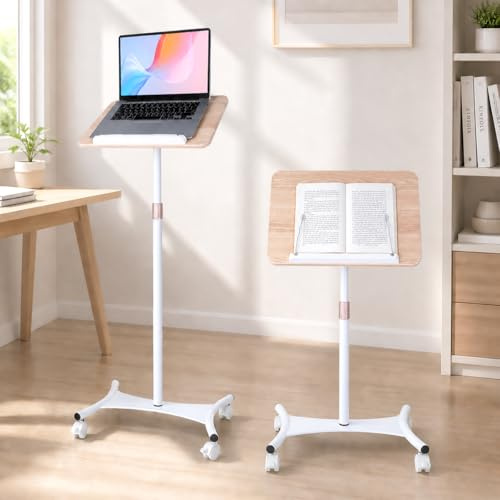 Rolling Floor Book Stand with Wheels, Reading Stand Book Holder | 16.5 x 11.8 in large panel | 19–57 in height adjustable| 360° angle | Lockable wheels | For books, sheet music, laptop