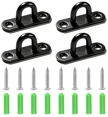 Mistillion 4 Pack Black 304 Stainless Steel Pad Eye Plate Hooks, U-Shaped Wall Ceiling Mount Hooks with Screws & Expansion Tubes for Hanging