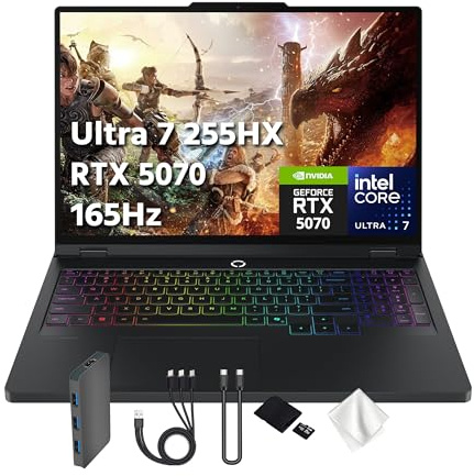 Lenovo Legion Pro 5i Ordinateur portable de jeu 16 WQXGA 165 Hz OLED alimenté par l'IA, Intel 20-Core Ultra7 255HX, GeForce RTX 5070 8 Go GDDR7, 16 Go de RAM, 1 To PCIe SSD, rétroéclairé, Win 11 Pro