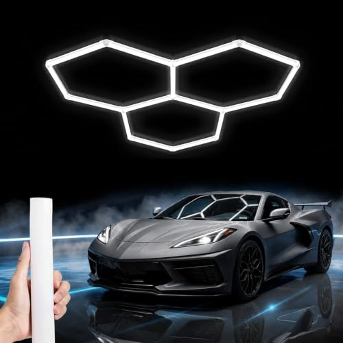 Hexagon LED Garage Deckenleuchte Optimiert 3,3cm Extra Breites | 3 Hex 15900LM 5000K 160cm Modulares System, Ultra Hell Deckenbeleuchtung für Garage, Werkstatt, Keller & Lager