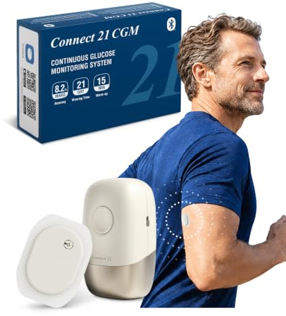 Connect 21 CGM Sensor – Blutzuckermessgerät ohne Stechen | 21 Tage | 8,2% MARD | IP58 wasserbeständig | Bluetooth App | CE 2797 | 1 Sensor mit Applikator