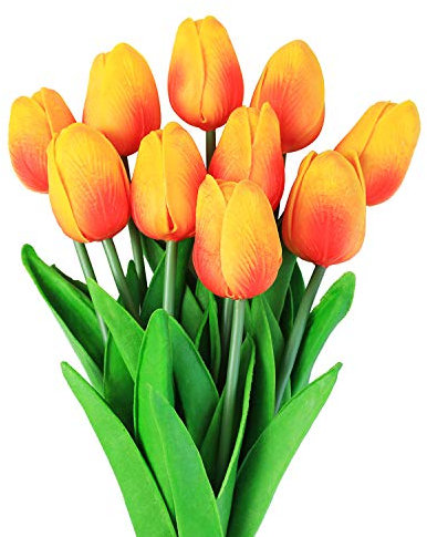 Veryhome Künstliche Blumen Gefälschte Blume Tulpe Latex Material Real Touch für Hochzeitszimmer Home Hotel Party Dekoration und DIY Decor ( Sonnenuntergang rot - 10Stück )