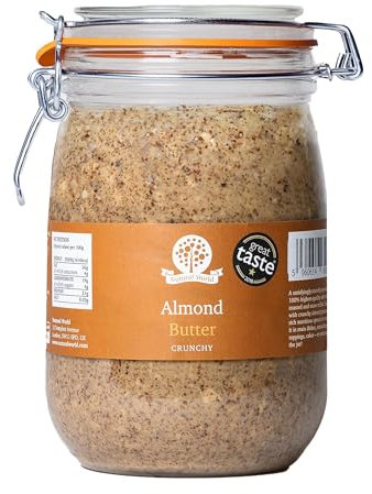 Nutural World - Crunchy Almond Nut Butter (1kg) - Glass - Great Taste Award Winner - 100% Pure - single ingredient *** New Packaging ***