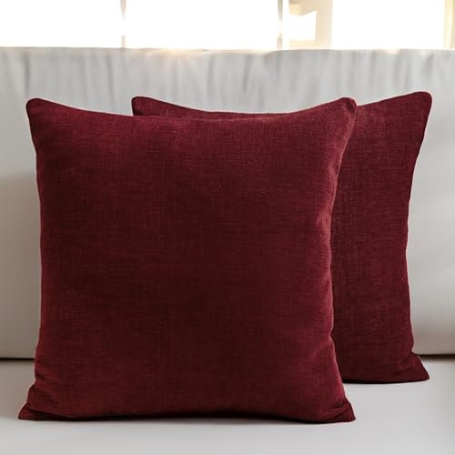 Encasa XO Chenille Kissenbezüge Set von 2 | Maroon - (20x20) (50x50 cm) | Dekorative Akzent Quadratische Wurfkissenbezüge Für Couch, Heimdekoration, Sofa