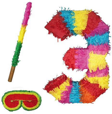 Party Factory Pinata Zahlen Set 0-9 + Stab + Augenmaske Kinder Geburtstag Schlag-Pinata 50 x 35 x 8cm Dekoration Geburtstagsdeko (3)