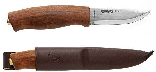 Helle Gürtelmesser Skog, Dreilagenstahl, Buchenholzgriff, Lederscheide, NR83, mehrfarbig