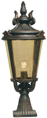 Casa Padrino Barock Sockelleuchte Antik Schwarz/Bronze/Bernsteinfarben Ø 30 x H. 68 cm - Wetterfeste Garten Terrassen Außenleuchte Stehleuchte Gartenlaterne - Nostalgische Außenbeleuchtung
