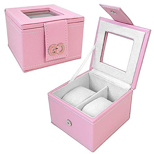 Gino Casti Uhrenbox für 2 Uhren Koffer ROSA Uhrenkasten Uhrenschatulle Reiseetui Sichtfenster Pink