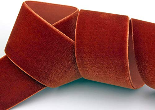 finemark 3 m x 36 mm Samtband TERRAKOTTA Karminrot (415 Acajou) Kupfer Braun Dekoband Velour einseitig Samt Band festkantig Velvet Ribbon zum nähen dekorieren