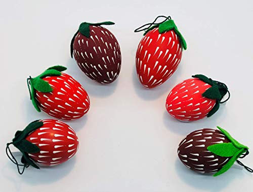 6 Serama-Mini-Huhn-Eier Ostereier sorbische Wachsbossiertechnik – reine Handarbeit - Erdbeeren rot gemischt