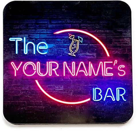 Personalised Neon Effect Drink Coaster Mat Add Name (Set of 4)