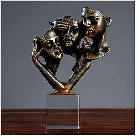 Siunwdiy Moderne Deko Fensterbank Figur Skulptur, Gesicht Figuren Deko Wohnzimmer Kunst Statuen und Skulpturen, Nichts Sehen Hören Sagen Dekoration Wohnung Modern,Bronze