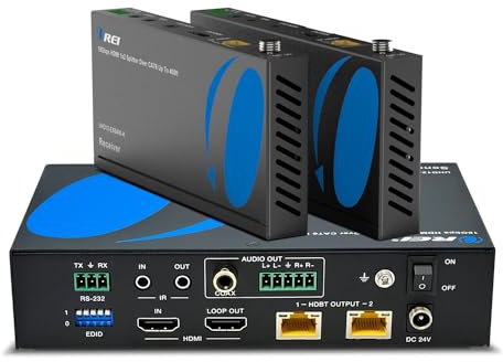 OREI 1x2 HDMI Extender Splitter HDBaseT 4K, Multiple Over Single Cable CAT6/7 4K@60Hz 4:4:4 HDCP 2.2 with IR Remote EDID Management, HDR - Up to 400 Ft - Loop Out - Low Latency (UHD12-EXB400-K)