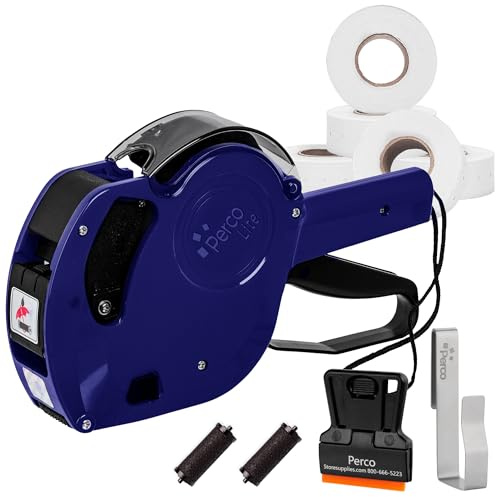 Perco Lite 1 Line Date Gun Kit for Retail – Includes 5 White Label Rolls, Clip & Ink Rollers
