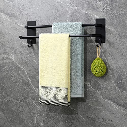 JS Toallero Autoadhesivo de Acero Inoxidable Antioxidante Doble Barra con 2 Ganchos Multifunción para Baño Ducha Cocina