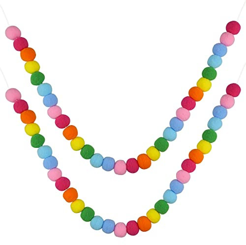 Hocadrv 2 Stück Wolle Filz Ball Girlande Bunte Pom Pom Girlande Bunte Filzkugeln Girlanden Filzkugeln Bunt für Wand Christbaumschmuck Filzkugelgirlanden, Kinderzimmer, Party Geburtstag 60 Kugeln